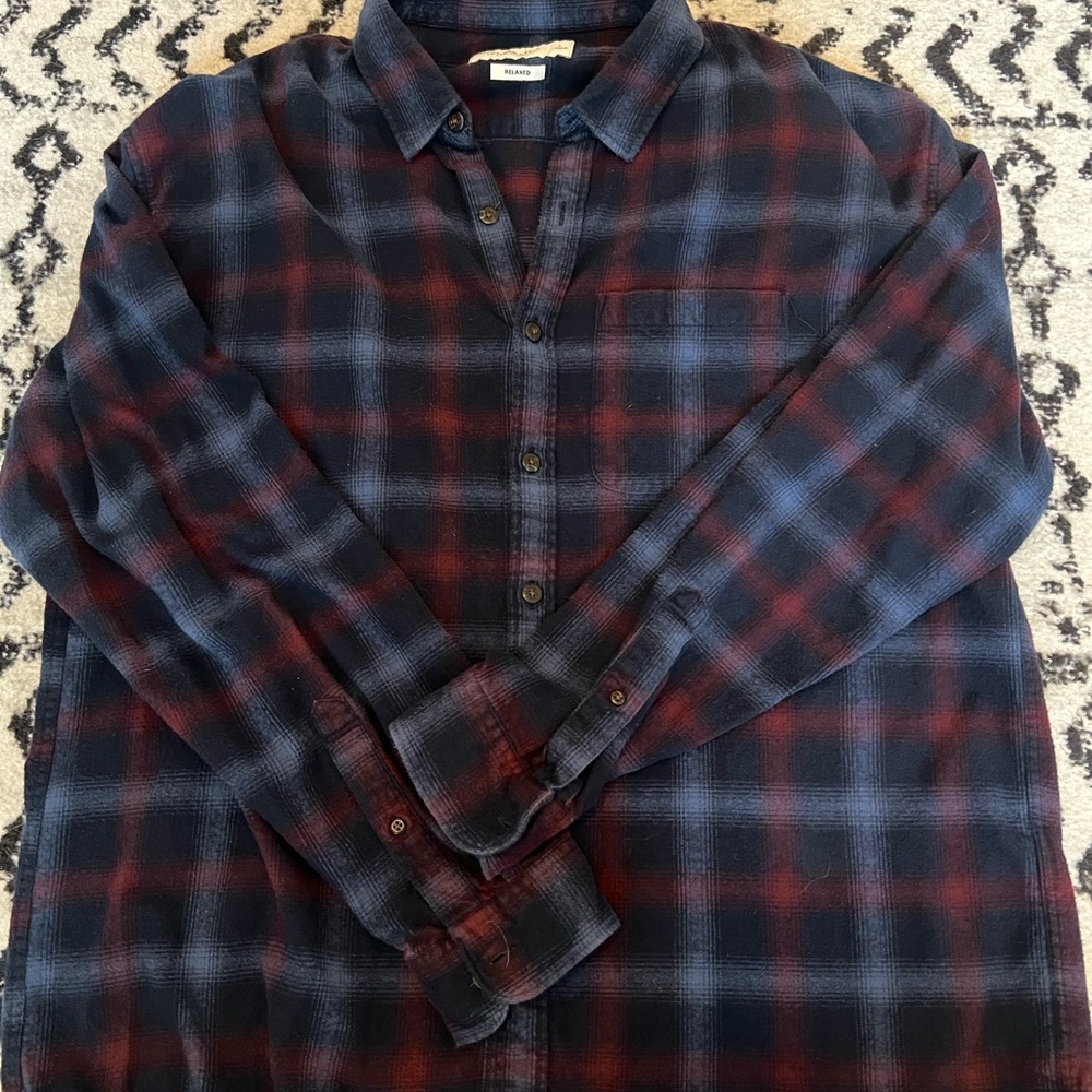 Abercrombie & Fitch Men's Casual Plaid Flannel Shirt - Blue and Red